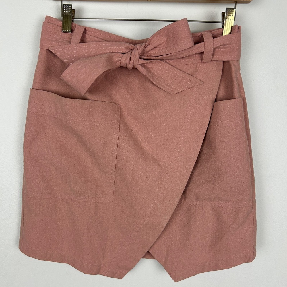 Madewell Rose Pink Raw Silk Tie Waist Mini Skirt XS - Picture 2 of 7